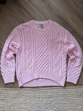 Brunette The Label Pink Cable Knit Crewneck Sweater